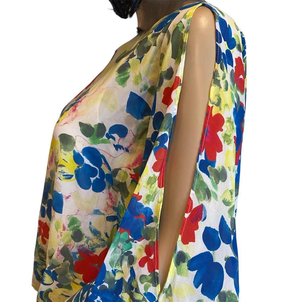 Alice+Olivia Silk Floral Blouse Top Cold Shoulder / Sleeve Cutout Sz Medium? EUC - Picture 4 of 7